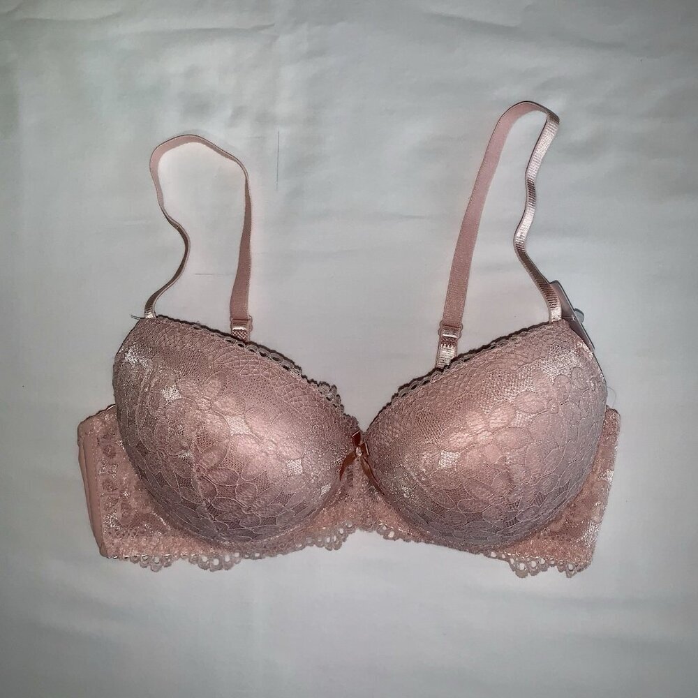 Rene Rofe Lace Pink Bra 34C Extreme Push Up Floral NWT